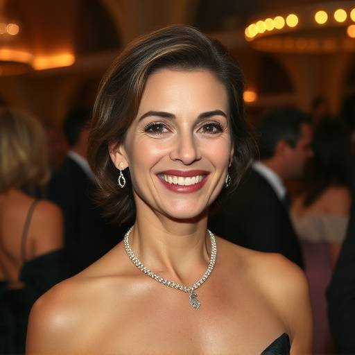Amélie Dupont souriant lors d'un gala de charité à Paris.