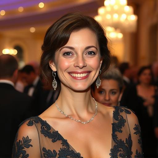 Am√©lie Dupont souriant lors d'un gala de charit√© √† Paris