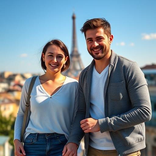 Chloé Bernard et Antoine Gauthier souriant et se tenant la main lors d'une promenade à Montmartre.