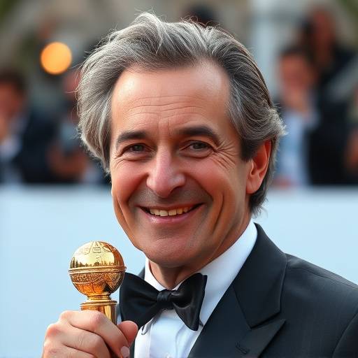 Jean Moreau posant avec son prix au Festival de Cannes