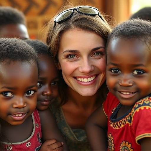 Sophie Dubois souriant avec des enfants en Afrique lors d'une mission humanitaire.