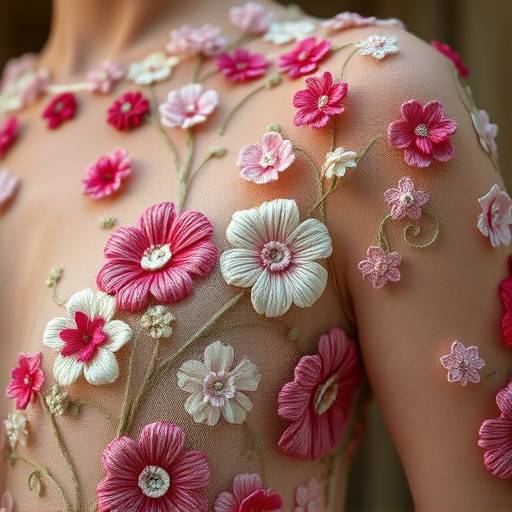 Un détail d'une broderie florale sur une robe de la collection d'Isabelle Leclerc.